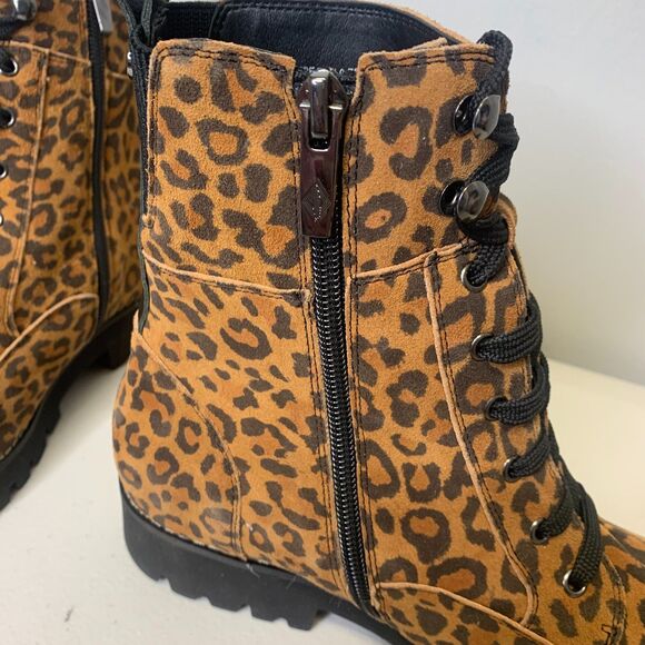 Donald Pliner Suede Boots Leather Animal Print‎ Combat Hiker Biker 7 NEW - Picture 7 of 12